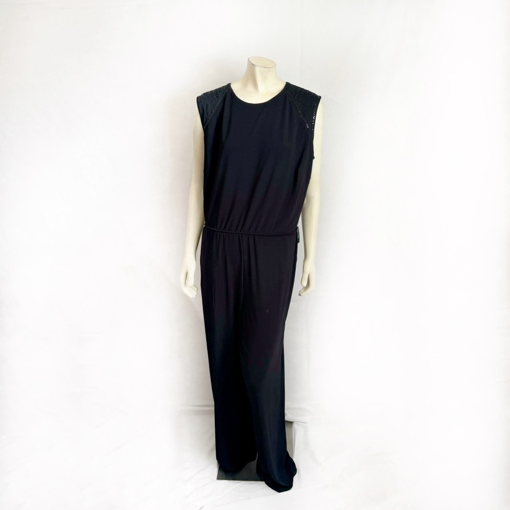 Lauren Ralph Lauren Black Wide-Leg Jumpsuit Sequin Shoulder Size 2XL